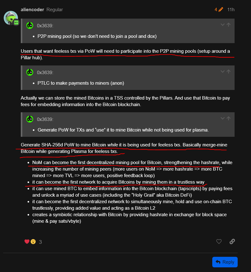 DirtyRusski's tweet photo. BRUH...

"recycle this PoW and mine actual #Bitcoin"

"#NoM can become the first decentralized mining pool for Bitcoin, strengthening the hashrate, while increasing the number of mining peers (more users on NoM => more hashrate => more BTC mined => more TVL"

$ZNN I see you👀 https://t.co/AoEcKI7FIA