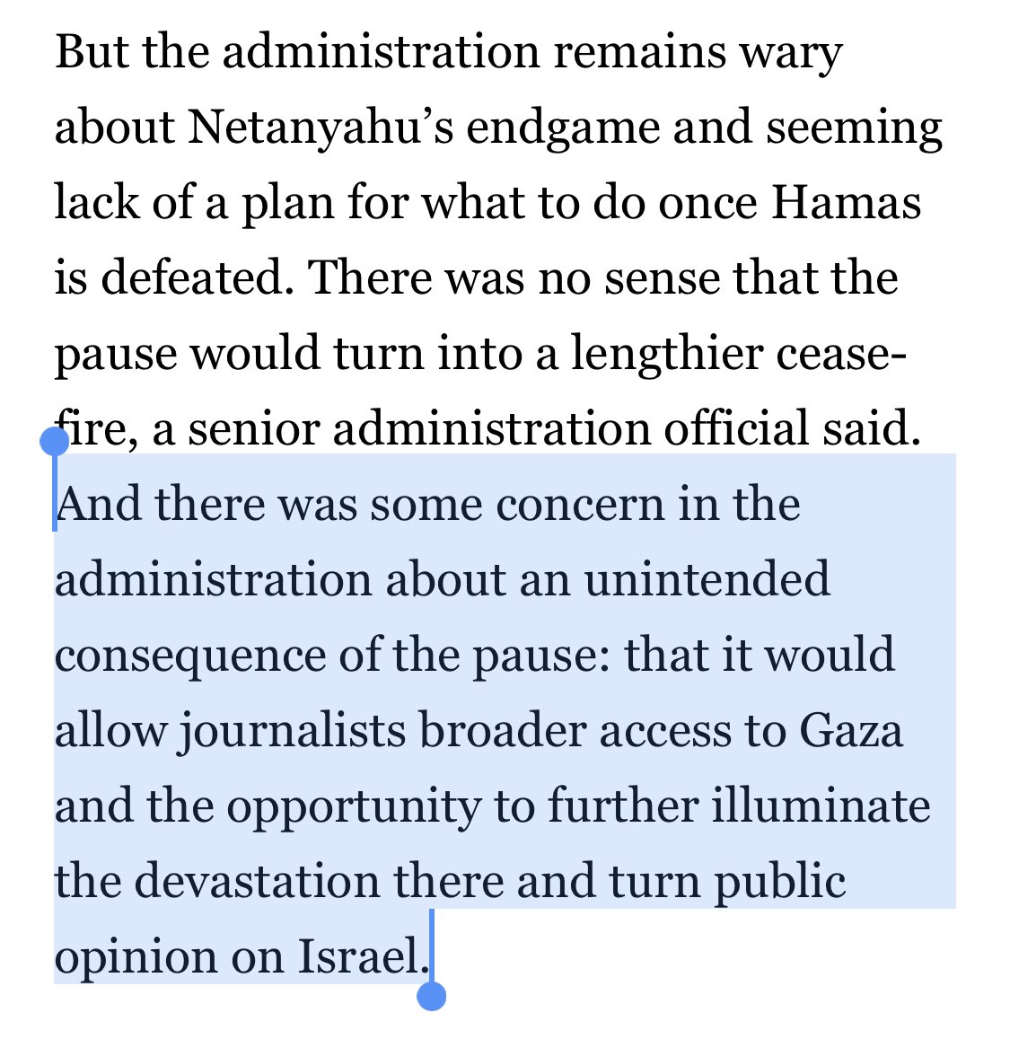 Biden admin was concerned a pause in Israeli bombardment would open Gaza up to more journalists to cover Israeli crimes & “turn public opinion”. Read that again. They strategized how to subvert coverage using Palestinian lives. Then consider how Israel has killed 49 journalists.
