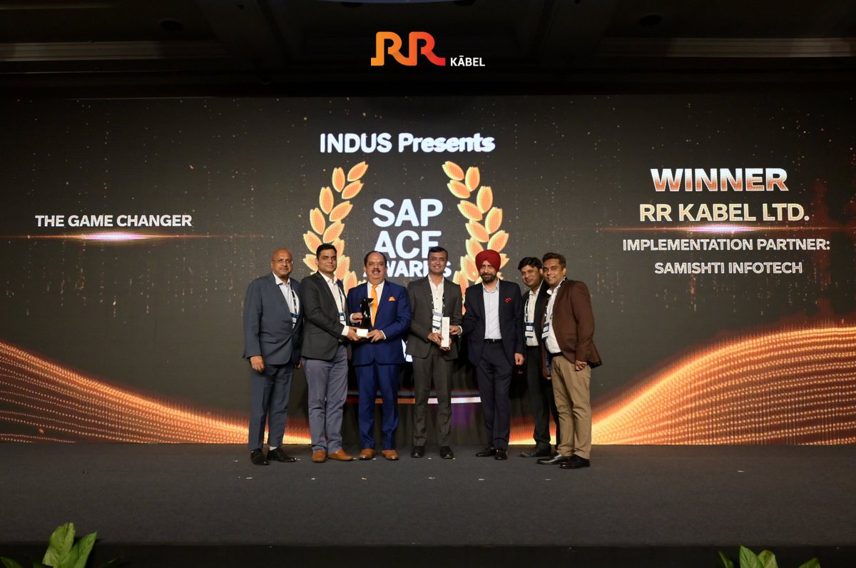 _RRKabel's tweet photo. #RRKabel Triumphs! Honored with the SAP ACE Award 2023 for our SAP Project in FGMG division - a game-changing moment! Kudos to our leaders Prakash Mishra, Dinesh Aggarwal, & Pragnesh Parikh. #SAPACEAwards #BusinessExcellence #innovation https://t.co/gXVHY6CDeR