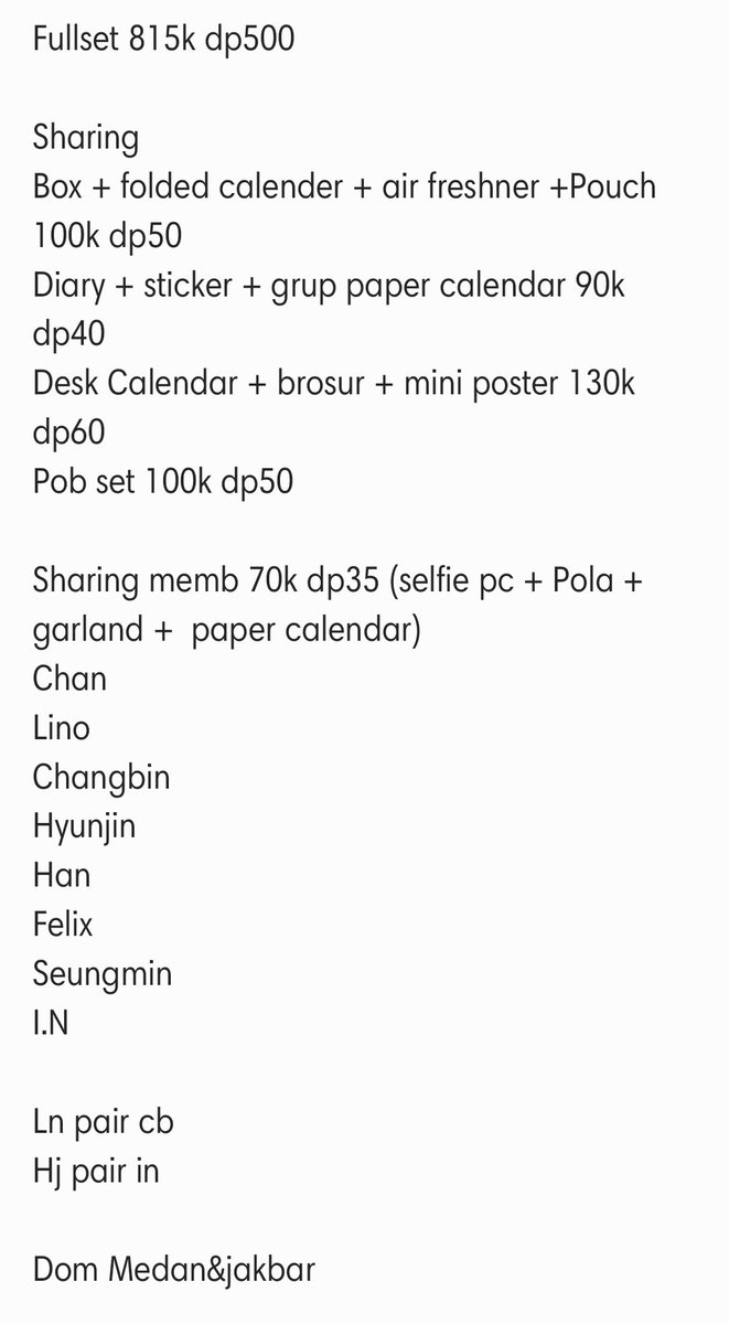 Wts open po Season Greeting 2024 straykids

Sharing sg skz & fullset 815k dp500 
Dom Medan&jakbar