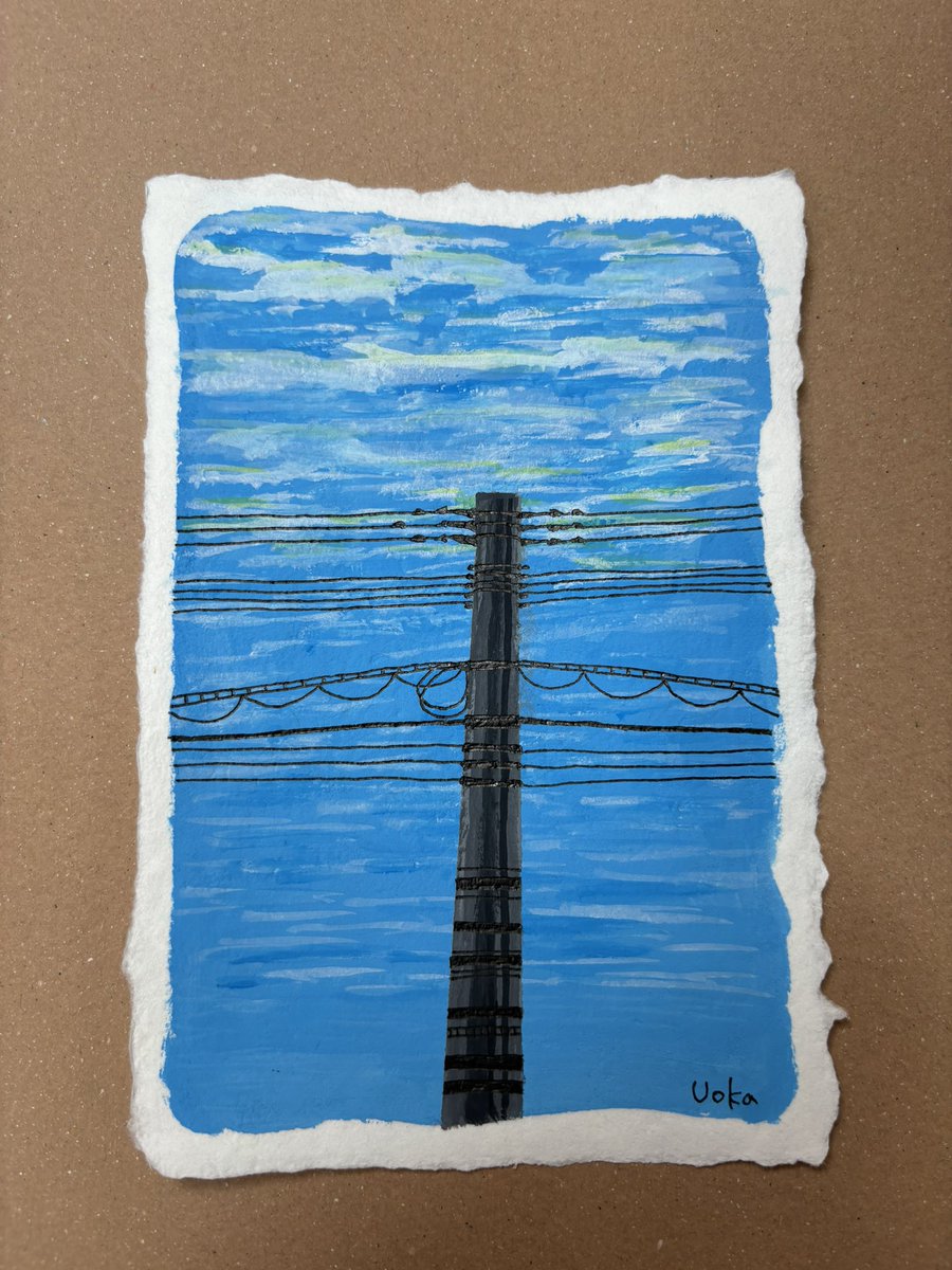 uoka96's tweet photo. 手作りポストカード de  日常の風景

 #手作りハガキ #手作りポストカード #焼酎パック #日常の風景 #電信柱 #電線 #イラスト #illustration https://t.co/vlMyHn22w5