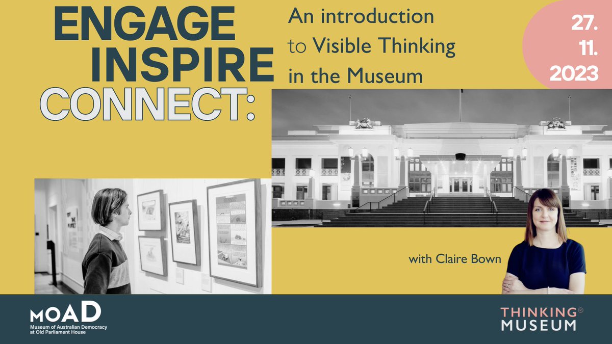 thinkingmuseum's tweet image. I’m delighted to be heading to Canberra 🇦🇺 for two workshops next week @MoAD_Canberra
On Mon 27th, I'll be facilitating a one-day in-person Visible Thinking in the Museum (VTM) workshop.
On Tues 28th, join me for a digital VTM inspiration session.
moadoph.gov.au/learn/professi…