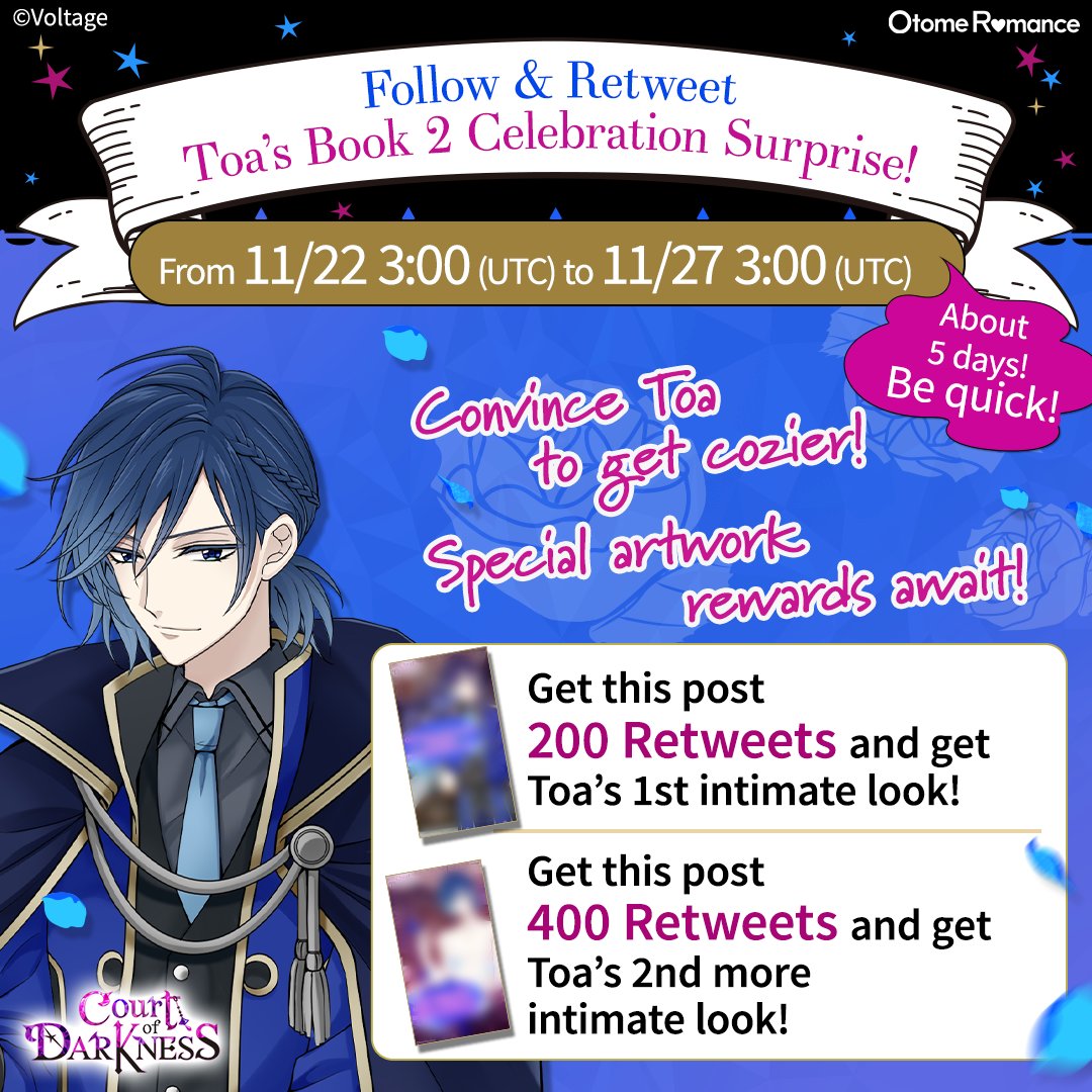 CourtDarkness's tweet photo. ✨Toa Book 2's Celebration Surprise✨

Meet the goal and get exclusive hot, fun artwork of Toa!
Let's get cozy ;)

How to participate: 
1- Follow @CourtDarkness
2- Retweet this post until 11/27 3:00 8:00 (UTC)
3- Wait for the results! 
(1/2) https://t.co/x2Tg8n5Pqe