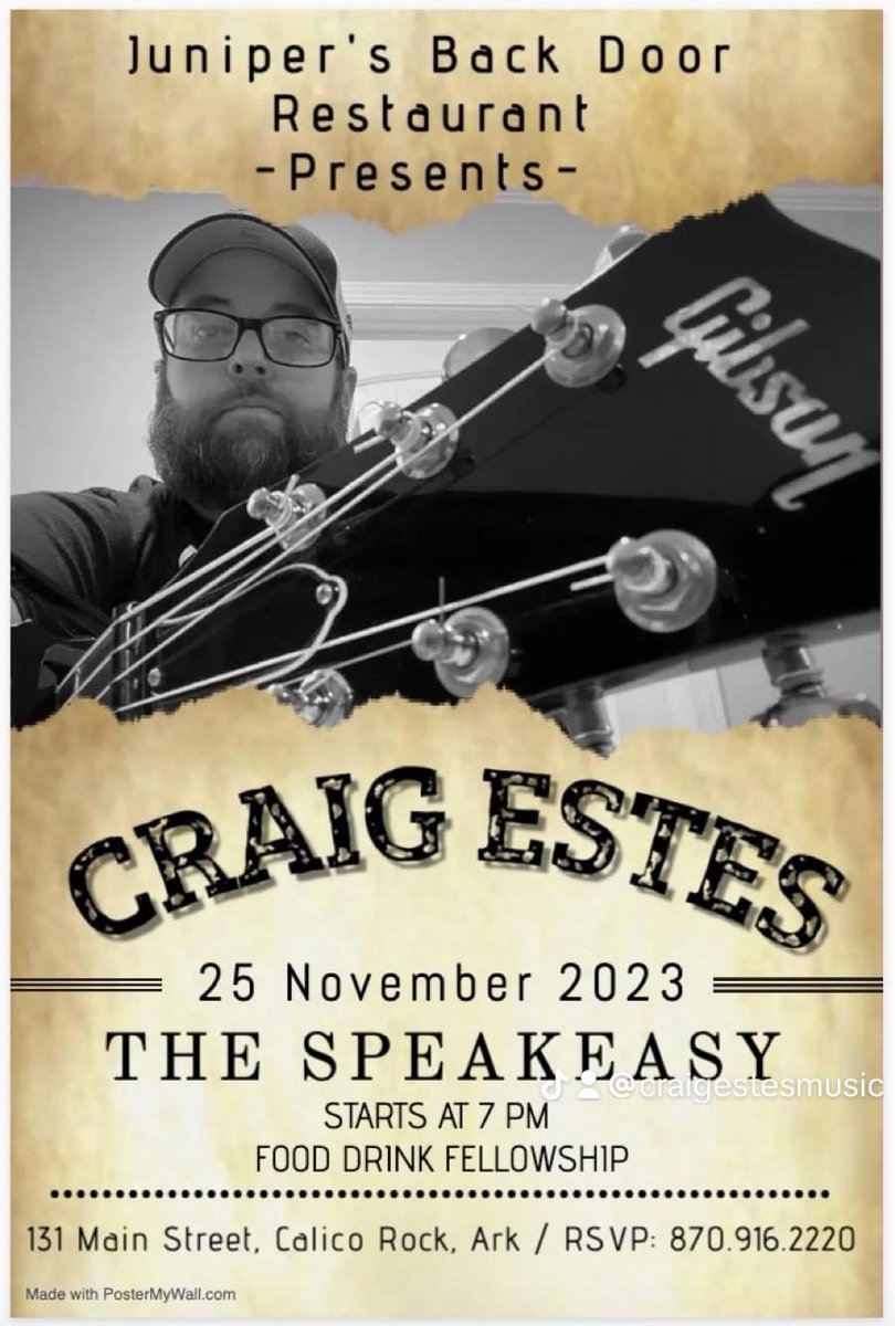 craigoryestes's tweet photo. Come on out to Juniper’s this Saturday night! The music starts at 7:00 and they have some of the best food in town. I hope to see you there 🎸🎤👏🏻 #craigestesmusic #livemusic #junipers #calicorock #arkansas #twitter #musician https://t.co/uoWjswjy2C