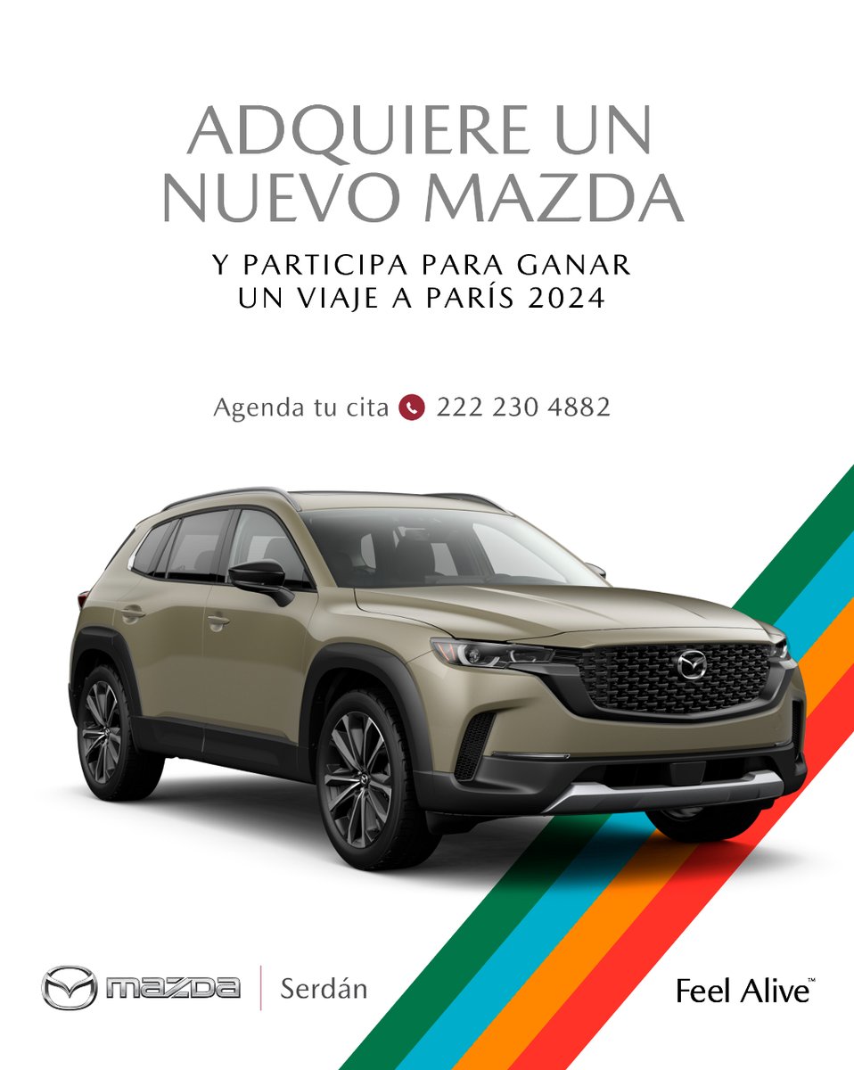 mazda_serdan's tweet photo. ¡El camino a los juegos de París comienza en Mazda!
Durante el mes de noviembre, los clientes que compren un vehículo nuevo Mazda, podrán participar para ganar un viaje doble a los Juegos de París 2024.
¡Cotiza ahora!
Teléfono: 2222304882

#FeelAlive #mazdaserdán https://t.co/XnK7OvV9lL