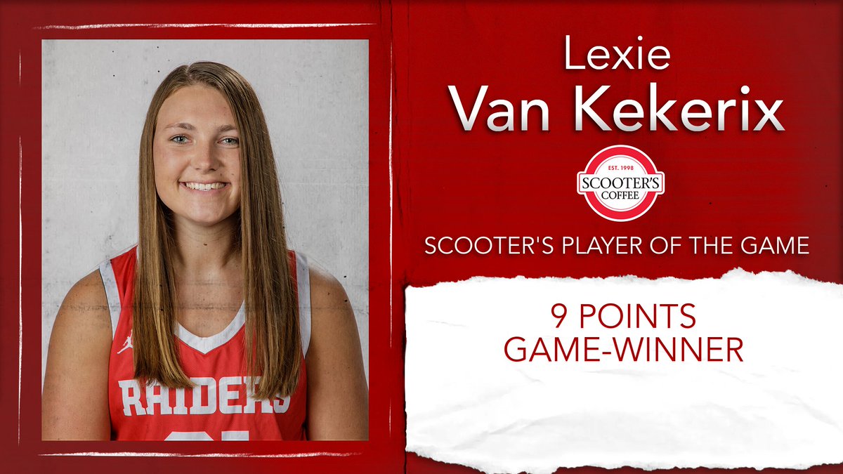 NWC Red Raiders (@nwcraiders) on Twitter photo WBB | Hitting the game-winner tonight and tying her career-high with nine points, 𝙇𝙚𝙭𝙞𝙚 𝙑𝙖𝙣 𝙆𝙚𝙠𝙚𝙧𝙞𝙭 is your <a href="/scooterscoffee/">Scooter's Coffee</a> 𝙋𝙡𝙖𝙮𝙚𝙧 𝙤𝙛 𝙩𝙝𝙚 𝙂𝙖𝙢𝙚!
#RaidersStandOut | <a href="/nwcwbasketball/">NWC Women’s Basketball</a> WBB | Hitting the game-winner tonight and tying her career-high with nine points, 𝙇𝙚𝙭𝙞𝙚 𝙑𝙖𝙣 𝙆𝙚𝙠𝙚𝙧𝙞𝙭 is your <a href="/scooterscoffee/">Scooter's Coffee</a> 𝙋𝙡𝙖𝙮𝙚𝙧 𝙤𝙛 𝙩𝙝𝙚 𝙂𝙖𝙢𝙚!
#RaidersStandOut | <a href="/nwcwbasketball/">NWC Women’s Basketball</a>
