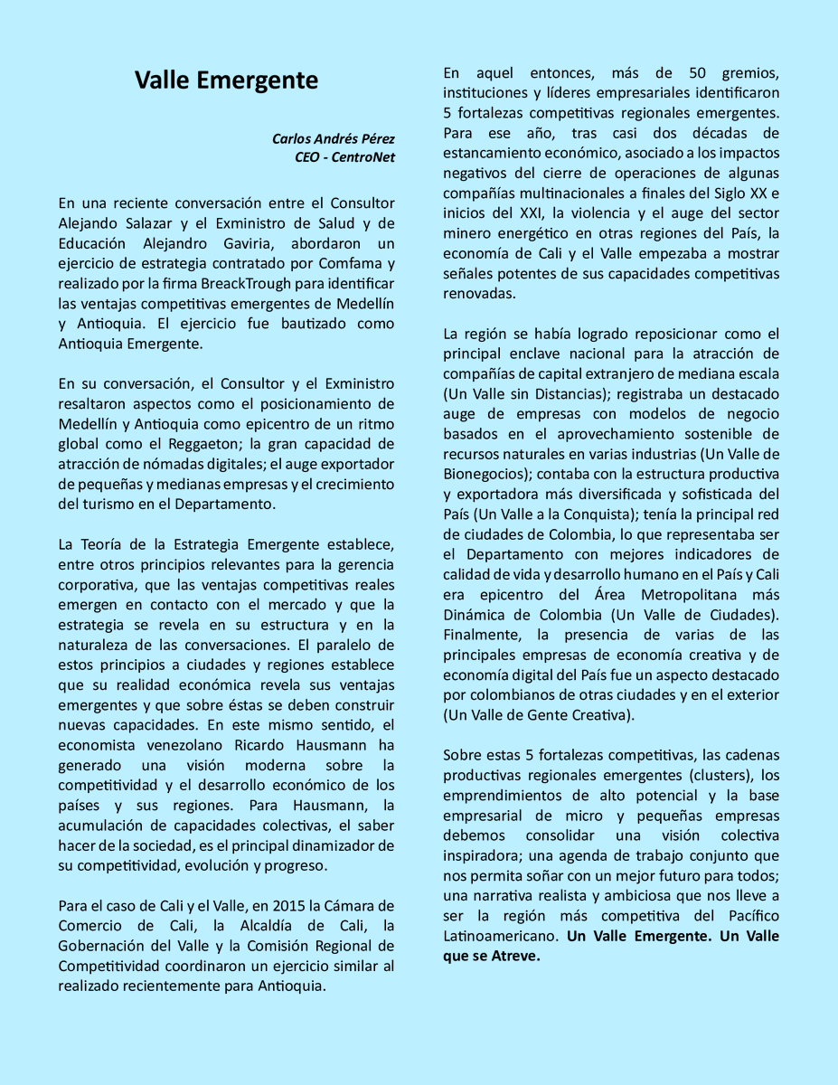 caperex's tweet photo. Un Valle Emergente. Un Valle Que Se Atreve. https://t.co/TDvnD6Tmiy