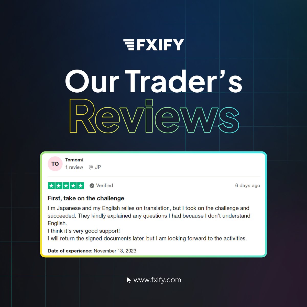 fxifycom's tweet photo. We’re thrilled to share this stellar review from a satisfied trader on Trust pilot!
Seamless EA approval, tight spreads, and top-notch support. Our traders' success stories speak for themselves. 

#HappyTraders #FXIFYReviews https://t.co/DGxdmwpcD1