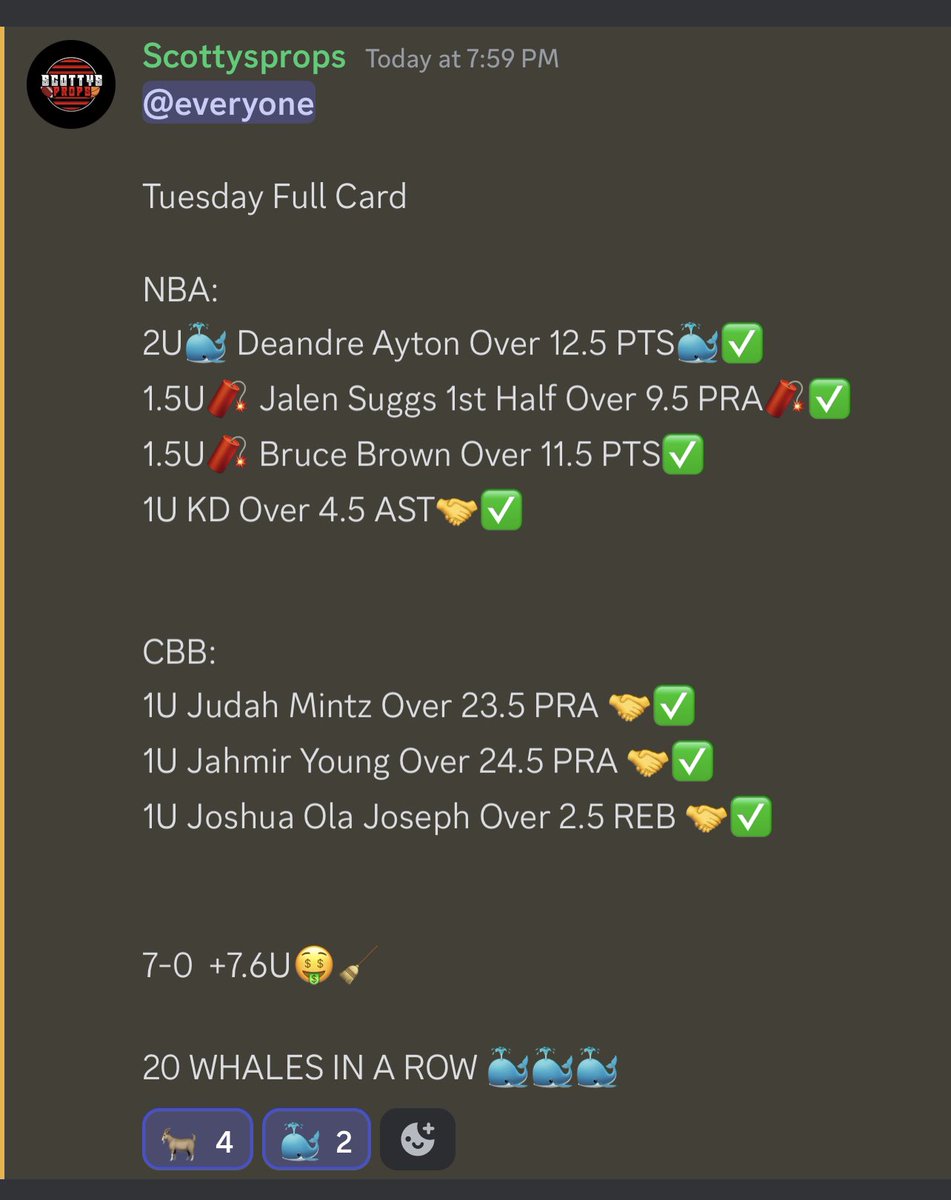 pardonmypick's tweet photo. GIVING AWAY 1 MONTH VIP TO 3 PEOPLE WHO RETWEET ⬇️

AND FOLLOW @scottysprops ‼️

HE WENT OFF IN THE DISCORD TONIGHT!!! 🤑

20 MAX WHALES IN A ROW 🐳🐳🐳 https://t.co/lcT0Jk8aNQ