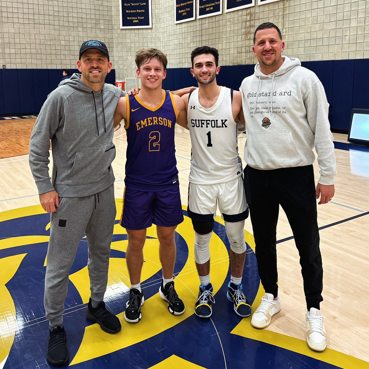 Magic alumni point guard duo Brendan McNamara and Danny Yardemian squared off tonight for Emerson and Suffolk! Two of the best point guards and leaders our program has had with Coach Crotty and Giordano after the game! #MagicFamily #MagicAlumni #GoldStandard