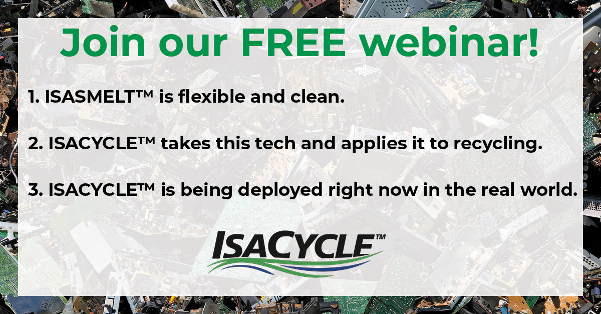 GlencoreTech's tweet photo. Tomorrow’s your last chance to catch our FREE webinar, “How an ISACYCLE™ can be used for Small Scale Recycling Operations.” So, tune in at 6pm Brisbane time. Click the link to register now! https://t.co/uehyNrdeTI https://t.co/VlBDWcSjhV