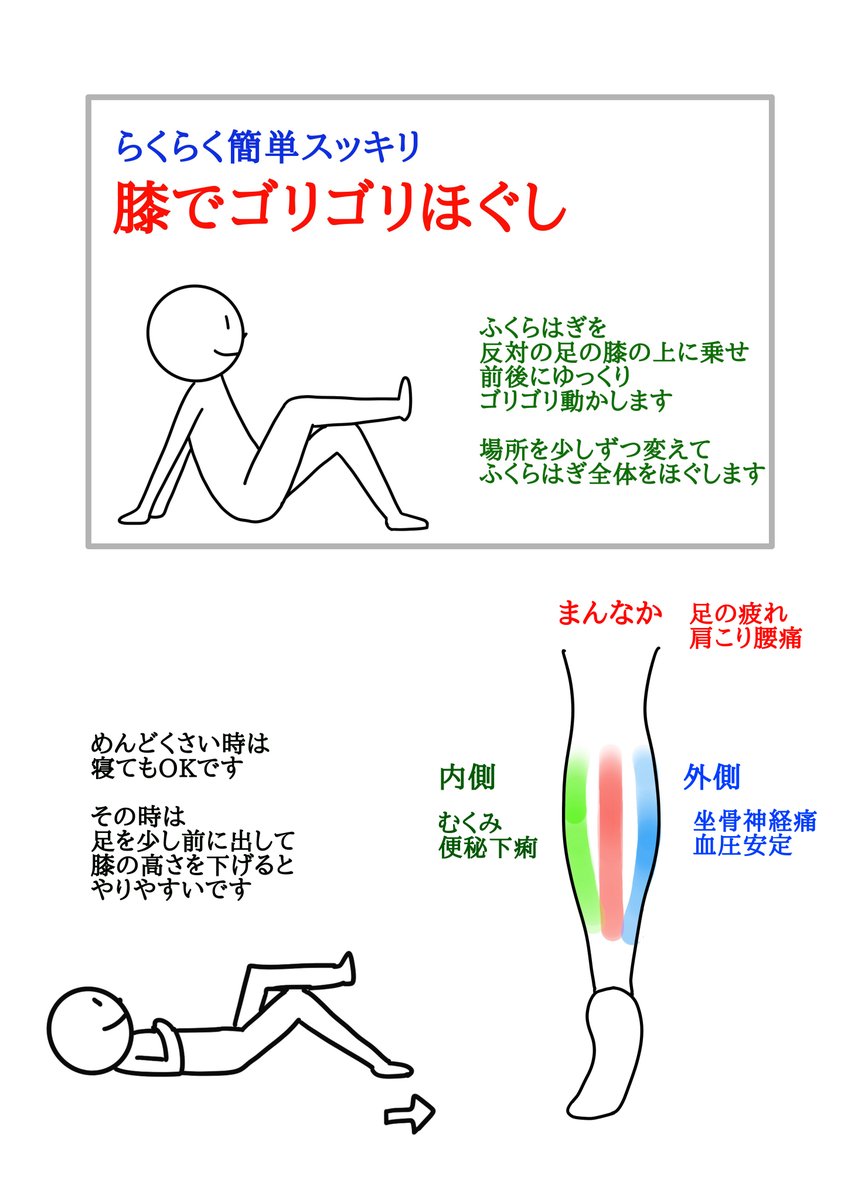 ふくらはぎを
膝を使って
楽に、簡単にスッキリさせましょう(^^) 