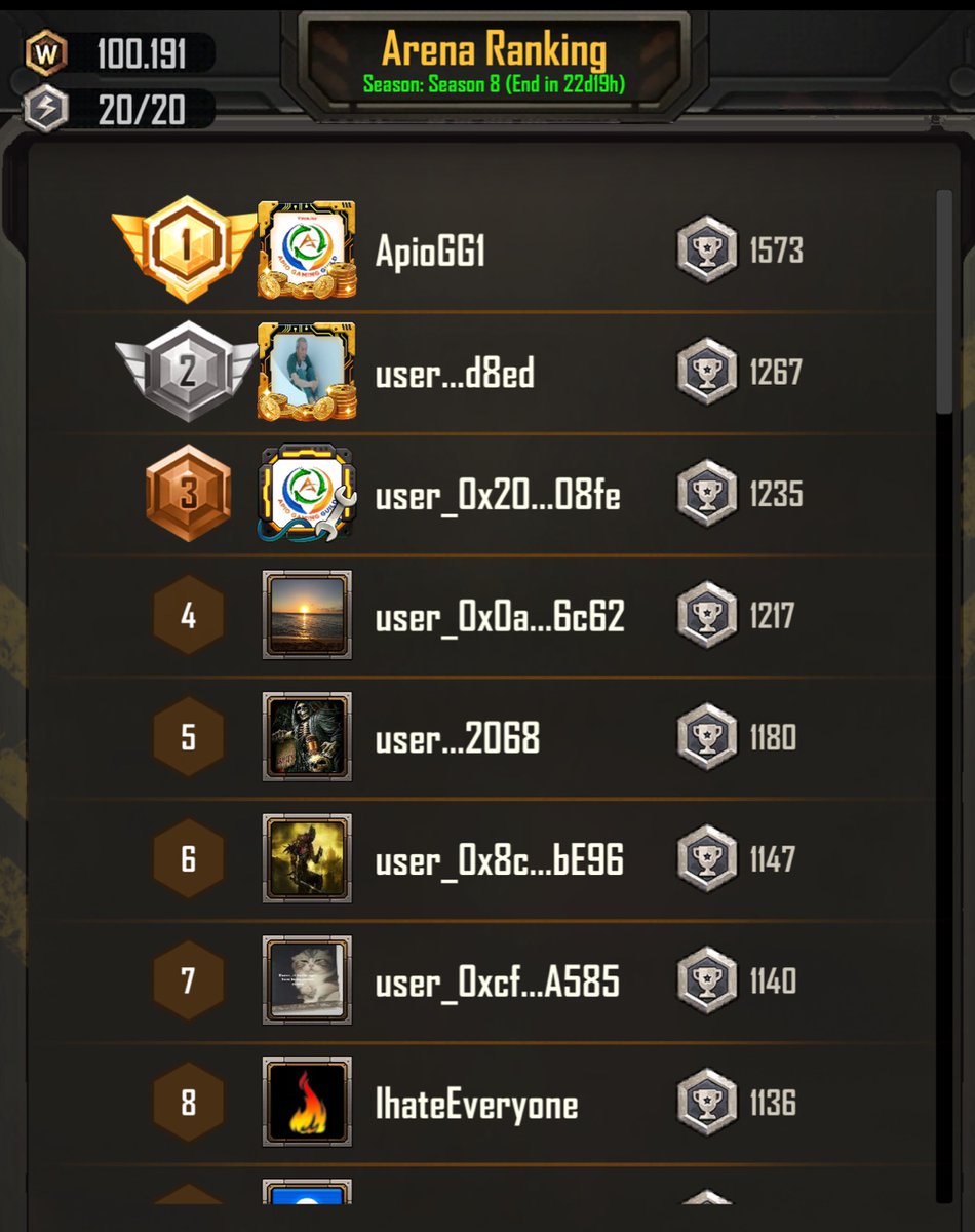 🔥 The current ranking for Arena Season 8 till 22 NOV Who's leading the pack? Check it out now! 🤔 Predict your final standings using the hashtag #TWLPredict and share your predictions below! 🚀 🎉 Join the battle now to win big rewards and experience the thrill !!!