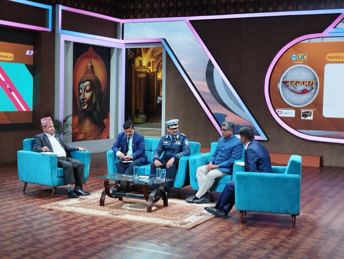 nasanepal08's tweet photo. Meaningful discussion on different road safety issues with potential personalities Hon Minister Prakash Jwala, Mr. Pama Bahadur Shahi, Mr.Govinda Bhattarai ,Mr Gajendra Budathoki  &amp; Mr. Rajendra Bhatta( valley Traffic) #Ap1TV. https://t.co/bdTf31J1Jh