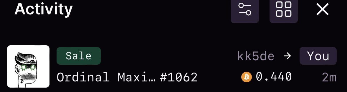 Finally, I have <a href="/OrdinalMaxiBiz/">Ordinal Maxi Biz (OMB)</a>.
This feeling is better than having cryptopunks 2 years ago.
