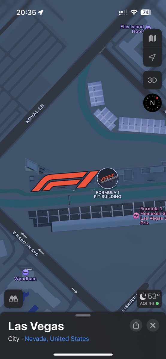 emcro's tweet photo. Someone on the Apple Maps team is a big #formula1 fan…

Even added cars in the pits! https://t.co/brrGOaiM2I