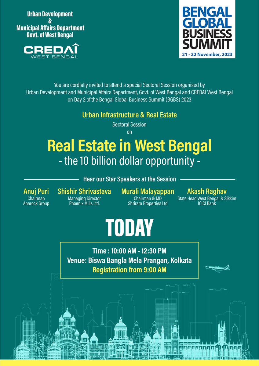 #credaiwestbengal hosts a Sectoral Session today at #bgbs2023

Session Topic : “Real Estate in West Bengal : the 10 billion dollar opportunity”

#CredaiBengal 
#CredaiHowrahHooghly 
#credaiwestbengal 
#credaiasansol