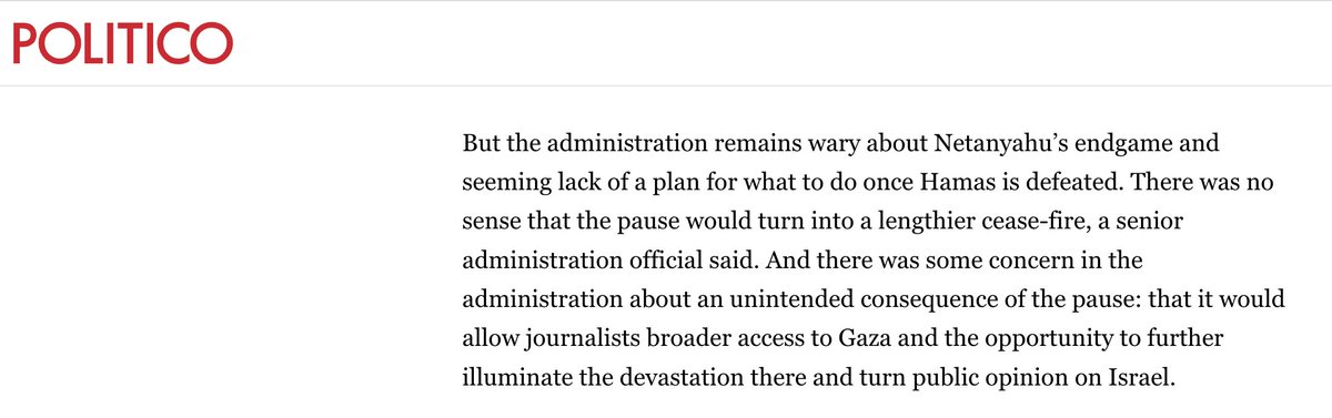 aaronjmate's tweet photo. There is "concern" in the Biden White House "about an unintended consequence of the pause: that it would allow journalists broader access to Gaza and the opportunity to further illuminate the devastation there and turn public opinion on Israel."
https://t.co/SFno9nounw https://t.co/1dJkLenDea