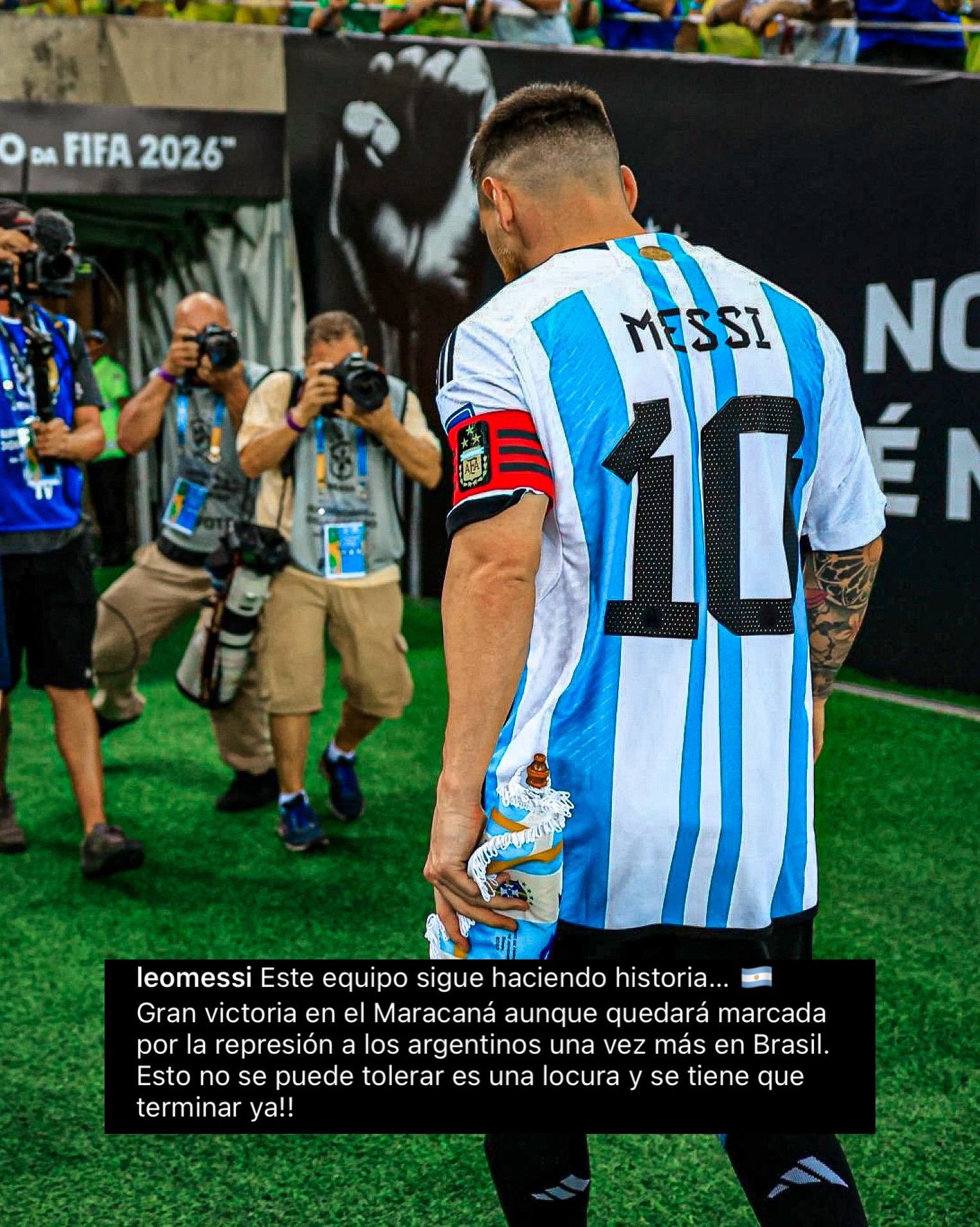 All About Argentina 🛎🇦🇷 on X: Leo Messi on Instagram: “Tonight we made  history but it's important to say that it'll be marked by the repression of  Brazilians against Argentinians once again.