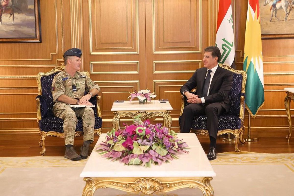 .@IKRPresident Nechirvan Barzani met with @DSAME_Defence Air Marshal Sammy Sampson, both expressing their shared concern about Iraq’s stability, avoiding escalation of the ME conflict, and the importance of the international coalition's support to prevent the resurgence of ISIS.