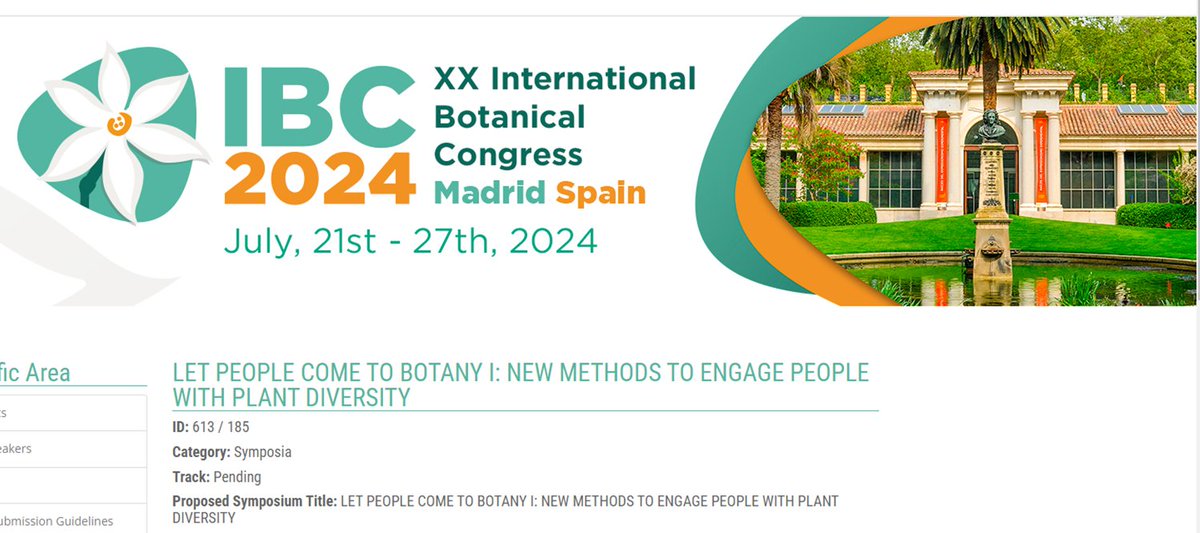 The deadline for submitting abstracts for oral presentations at #IBC2024 is fast approaching (November 30). Please check out our 'Let People Come to Botany I: New Methods to Engage People with Plant Diversity' symposium and submit your abstract! ibcmadrid2024.com/index.php?secc…