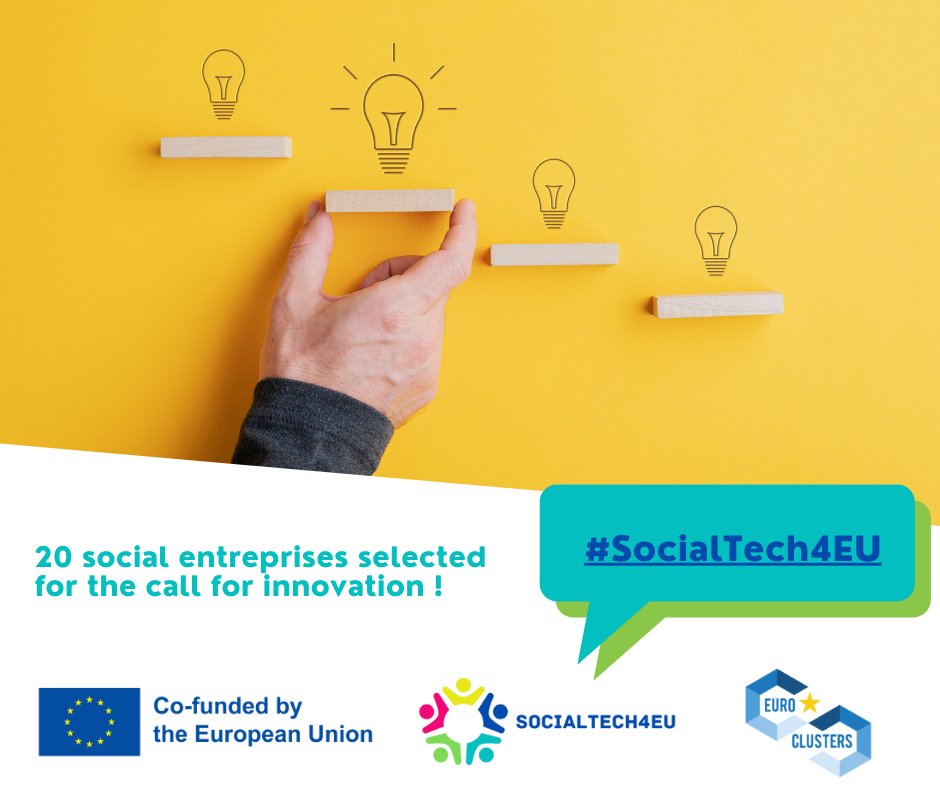 This week sees the launch of a new decisive stage for SocialTech4EU.🌟

20 organisations with an impact project have been selected for the Call for social enterprises for innovation.🏆

🍃We are proud to be stimulating social, green, and digital innovation throughout Europe.
