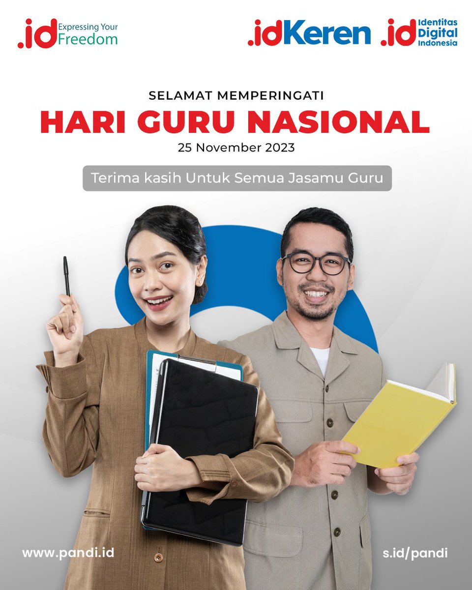 Pandi_ID's tweet image. Selamat Memperingati Hari Guru Nasional 25 November 2023! Terima kasih atas dedikasi dan jasa yang telah diberikan oleh para guru. Hari ini adalah momen untuk menghargai peran penting para guru dalam membentuk masa depan generasi muda.

#PANDI
#PANDIID
#DomainID
#IdentitasBangsa