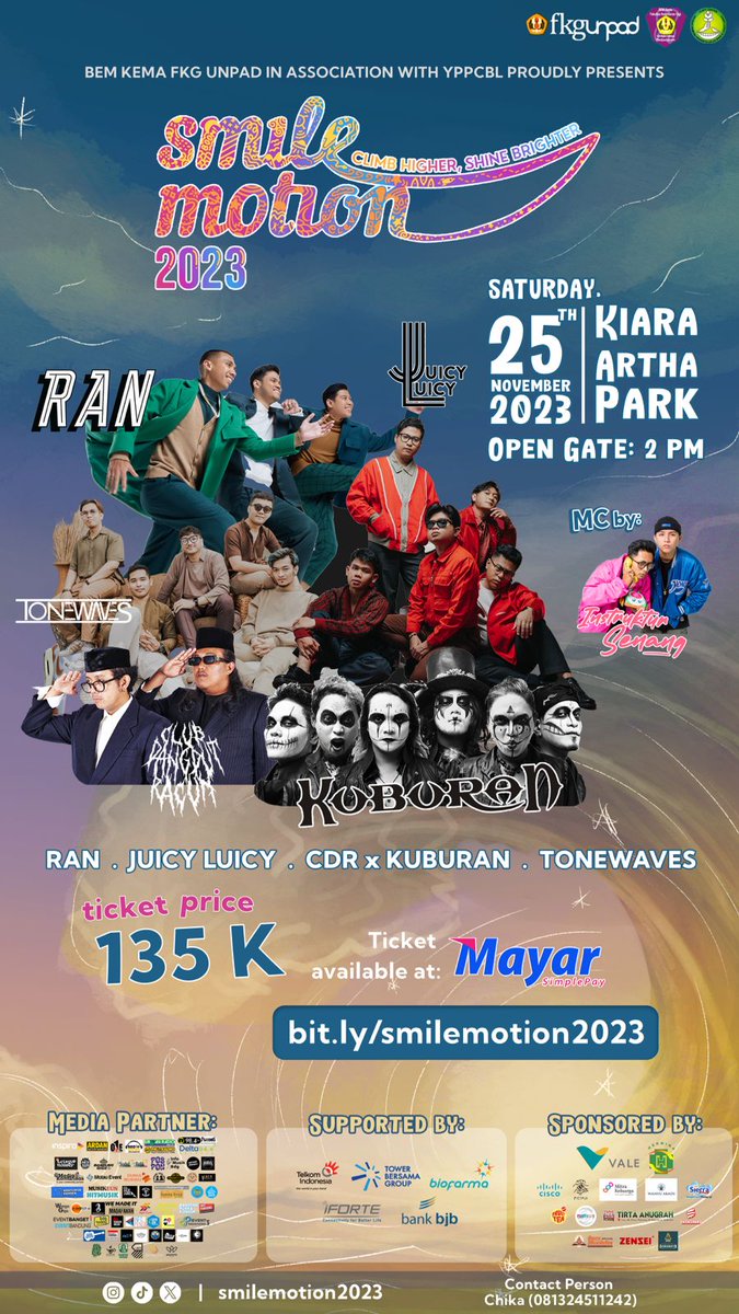 Heysunproject_'s tweet photo. SMILEMOTION 2023 IS BACK‼️ 

Yuk kita seru-seruan di Smilemotion Charity Concert 2023! 😆🎉 Keuntungan penjualan tiket Smilemotion ini akan kita berikan kepada anak-anak penderita bibir sumbing dan celah langit-langit untuk operasi melalui YPPCBL 👼. Dengan kalian membeli tiket https://t.co/igBqzdjN8y