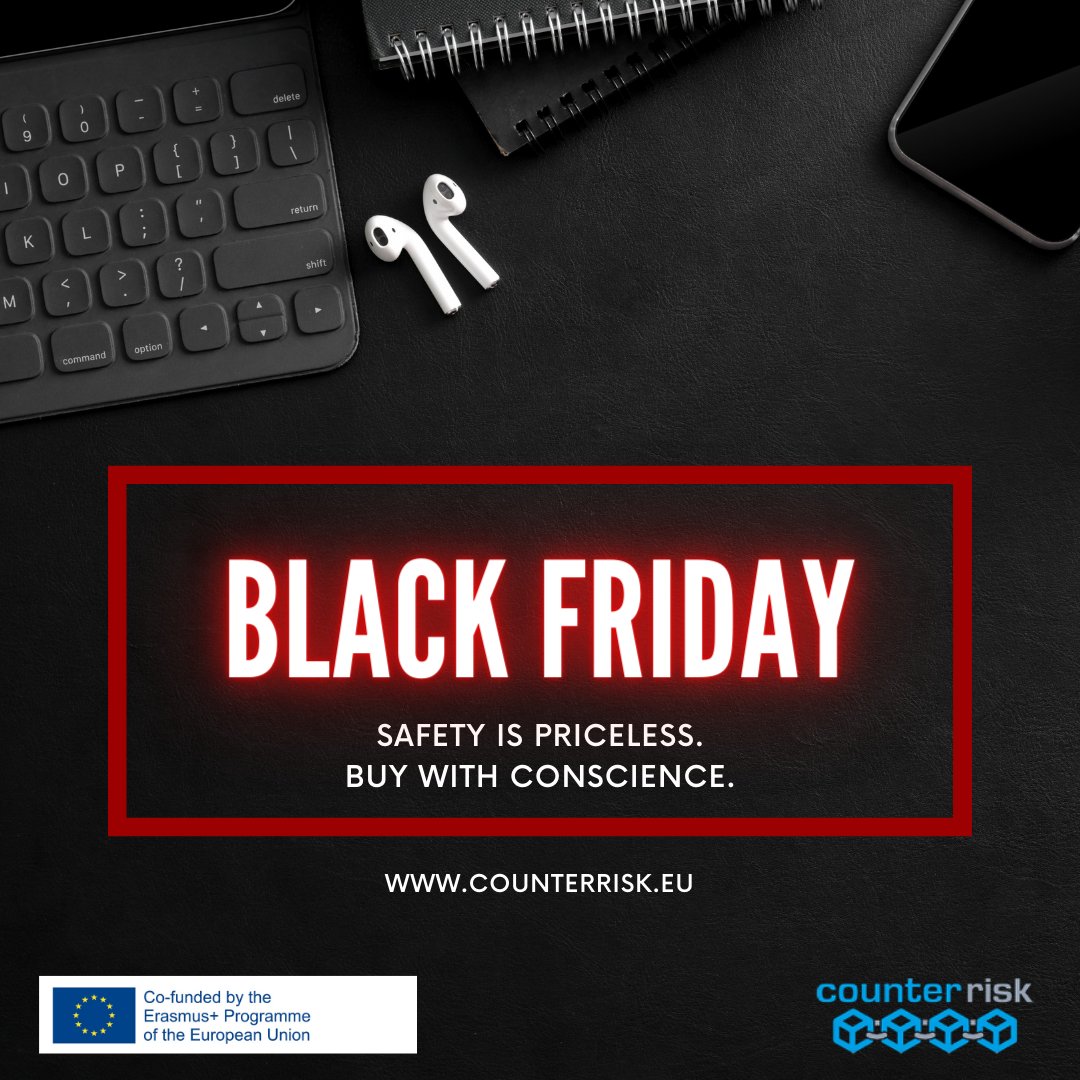 AI4ProSa's tweet photo. With the arrival of Black Friday, the sales campaign  begins and many consumers jump at the cheapest deals. This year put into practise what you learnt with CounterRisk: remember the 3 Ps, Price, Product and Point of sale and don't be misled by counterfeits! Safety is priceless. https://t.co/hmZROOSdn0