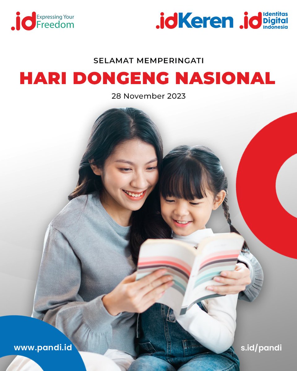 Pandi_ID's tweet image. Selamat Memperingati Hari Dongeng Nasional 28 November 2023! Mari merayakan keajaiban kata-kata dan daya imajinasi melalui cerita yang mempesona. Dongeng membawa kita ke dunia luar biasa di mana impian dan keajaiban menjadi nyata. 📖

#PANDI
#PANDIID
#DomainID
#IdentitasBangsa