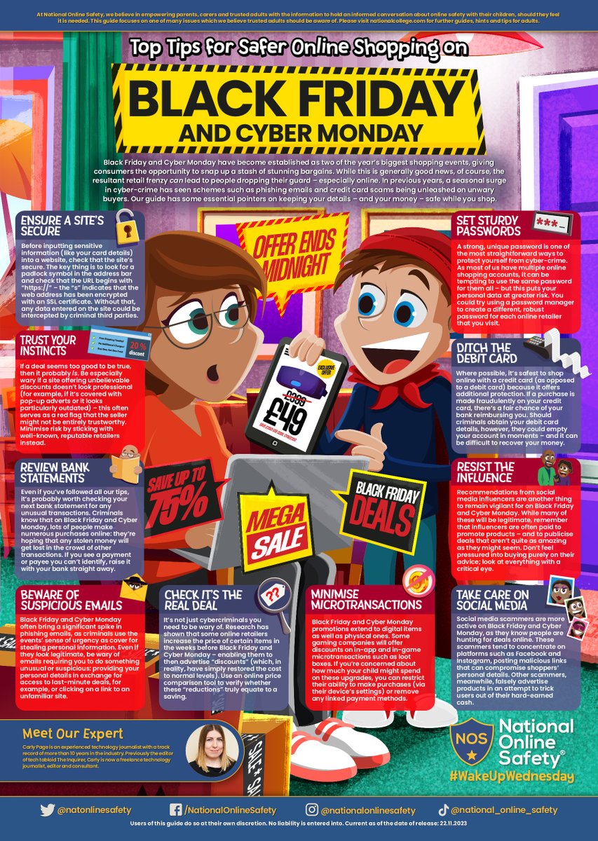 Prices plummeting 📉🛍 Scams soaring 📈💳 There are bags of #OnlineSafety pitfalls to watch out for on Black Friday and Cyber Monday. Our #WakeUpWednesday guide has tips to help defend your dough while you discover the discounts 🛒 Download >> bit.ly/47JgQJF