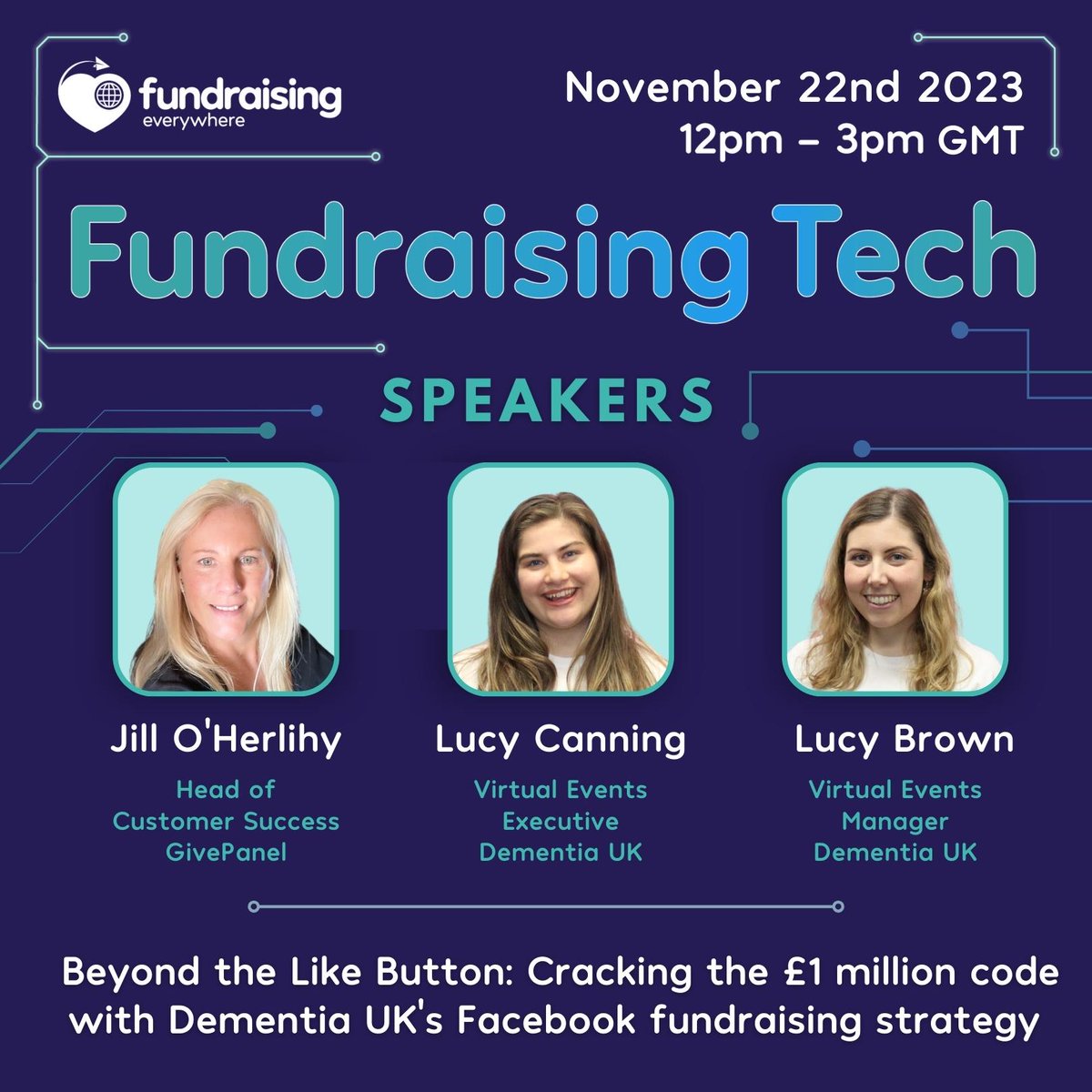 givepanel's tweet image. #FundraisingTech is today! 🔔

Discover the secrets behind how @DementiaUK cracked the £1 million code with their Facebook fundraising strategy 📈💰

🎟️ bit.ly/46l2kH2