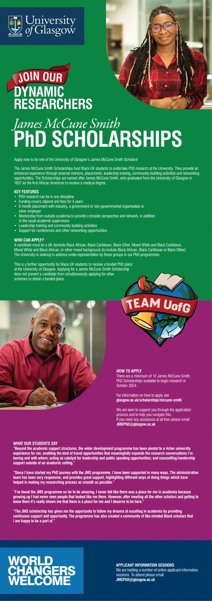 ssteinresearch's tweet image. We have fully funded PhD studentships (fees + 4 years stipend) for UK domicile Black African, Black Caribbean, Black Other, Mixed White and Black Caribbean, Mixed White and Black African, or other mixed background (to include Black African, Black Caribbean or Black Other).