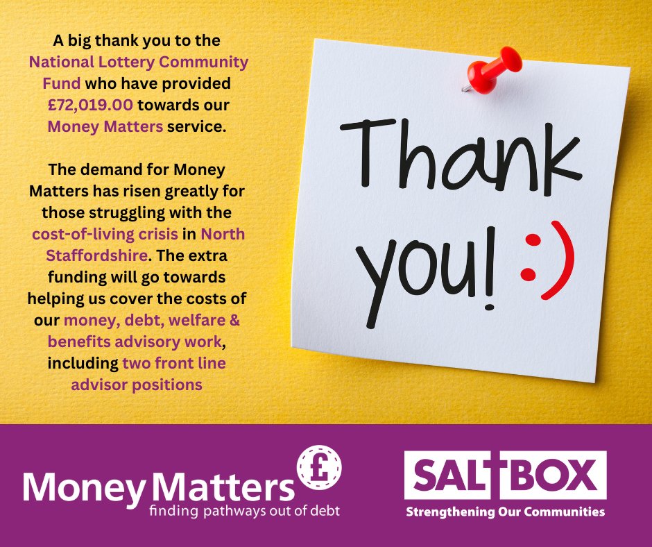 Thank you to @TNLComFund who have provided £72,019.00 towards our Money Matters service. The extra funding will go towards helping us cover the costs of our money, debt, welfare & benefits advisory work, including two advisor positions @DCMS