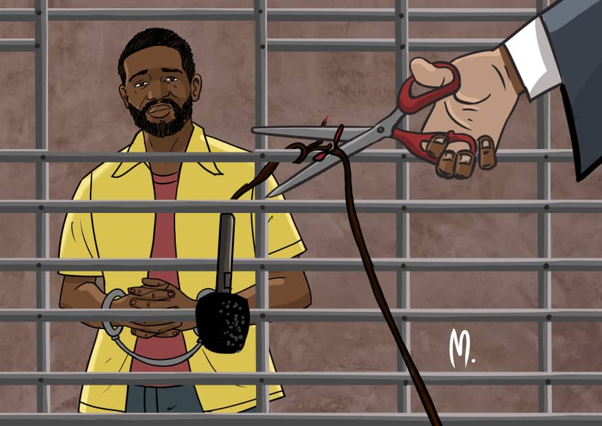 #RDC #FreeStanis : le dessin du jour dans le cadre de la campagne #cartooningforstanis est signé par Albert Muhigi M et Moïse Mukulu Art Leur message : « Libérer Stanis, libérer notre lanterne »