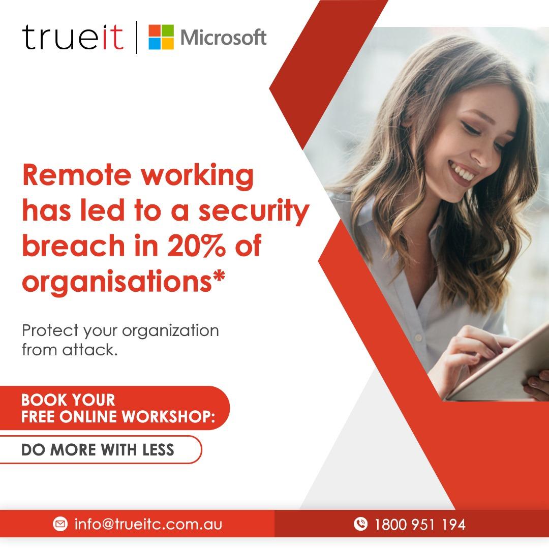 TrueitC's tweet photo. Did you know that 20% of organizations have experienced a security breach due to remote work?

Join our FREE online workshop and learn how to protect your organization from potential attacks.

Book Now: https://t.co/4wS3ZsJdQU

#TrueIT #cybersecurity #ITinfrastructure #webinar https://t.co/9gFJa2lkN4