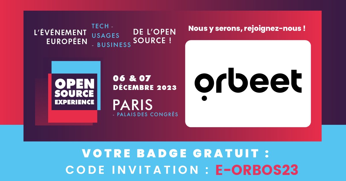 Venez nous rencontrer les 6 et 7 décembre à l'Open Source Experience !

Nous serons au stand D17 avec Franck et Georges d'Octobus pour discuter avec vous et vous présenter nos solutions.

On vous attend nombreux !

Réservez votre badge ici 👉 bit.ly/49a0Wtp

#OSXP2023