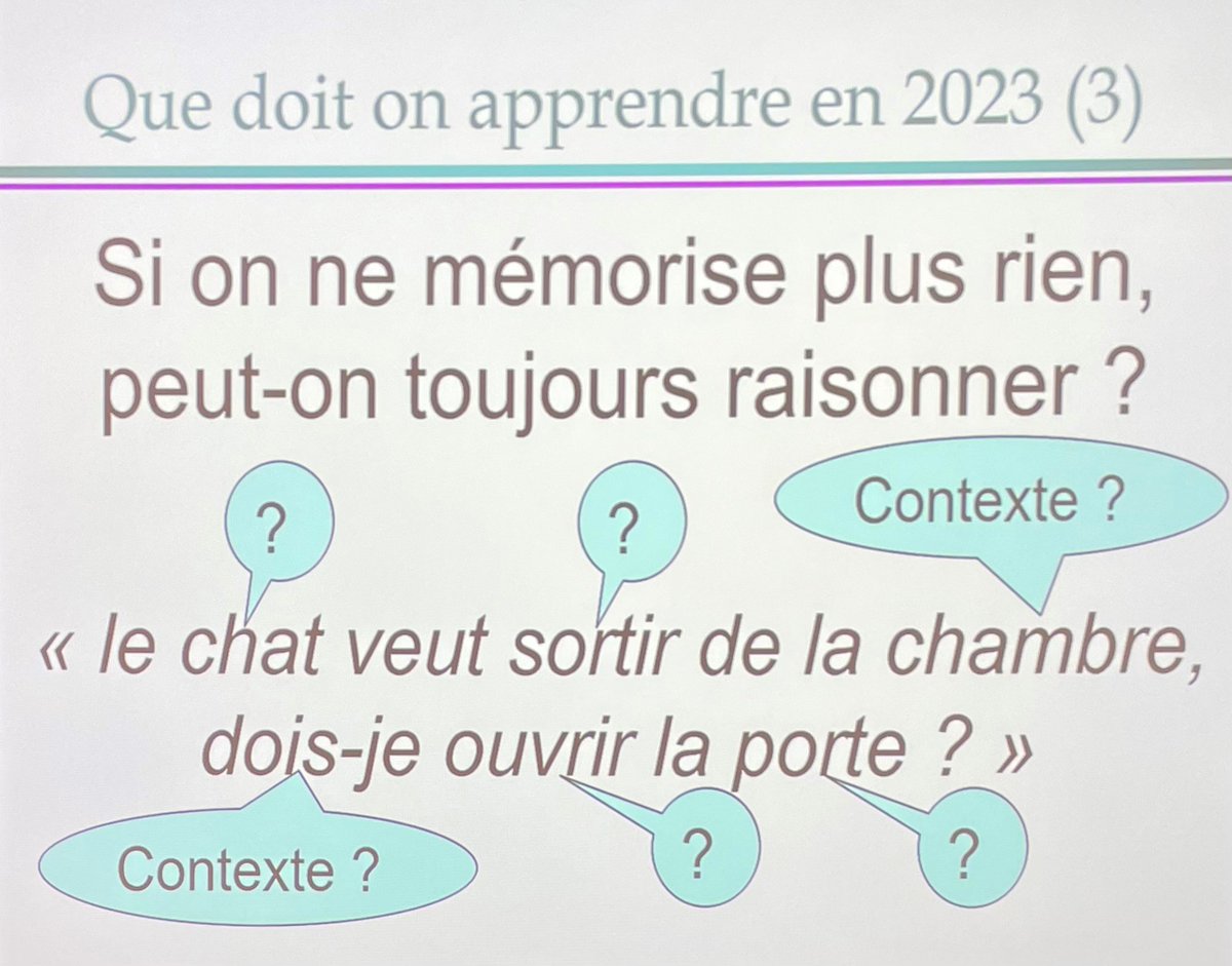 #JTIA de <a href="/assoCUME/">CUME</a> 2ème intervention de @bernardquinio 
Une question essentielle que pose l'utilisation de l'IA : si on ne mémorise plus rien, peut-on toujours raisonner ?