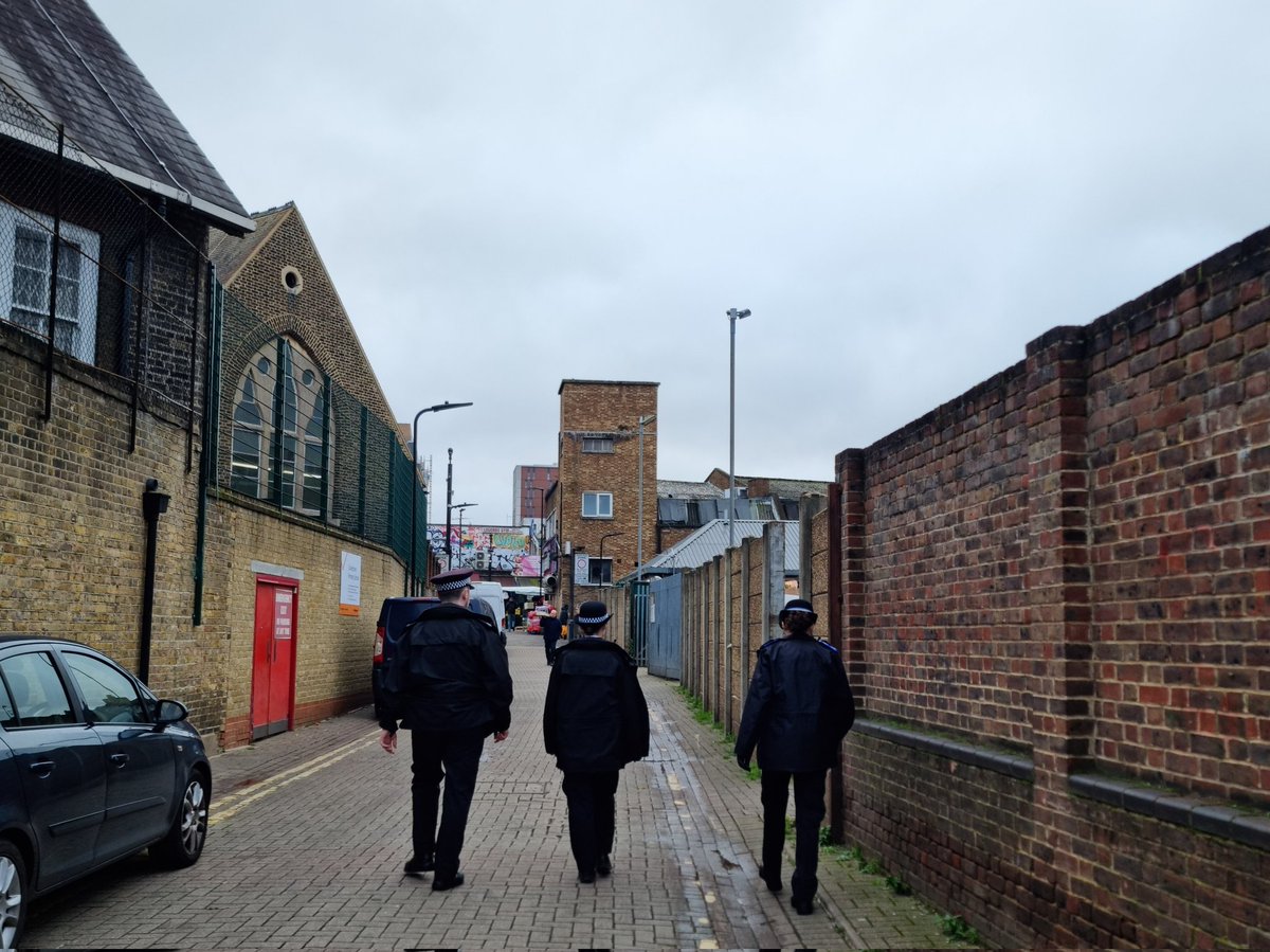 Officers on foot patrol yesterday in Dalston