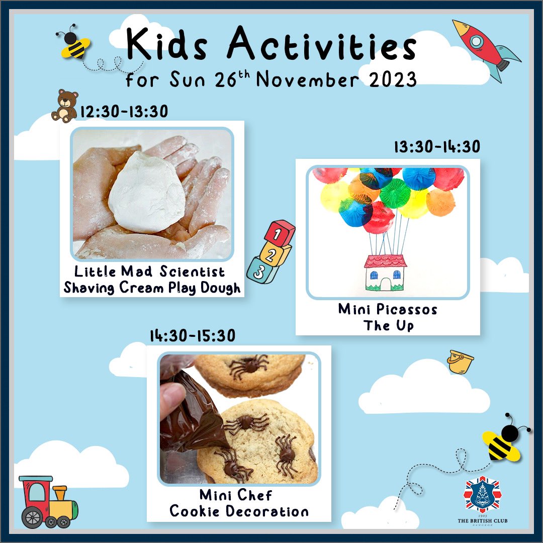 BritishClub1903's tweet photo. Don’t miss this Sundays BC BEES Kids club activities #kidsclub #bcbees #britishclubbangkok https://t.co/Axm61QepBC