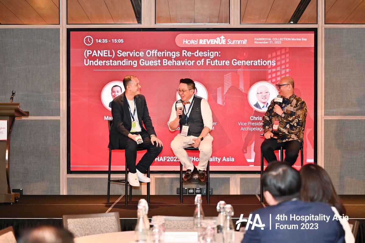 GTRIIP's tweet photo. We had a vibrant panel discussion at Hospitality Asia Forum 2023 together with our CEO @MaximTint, Anthony Lim from M Social Singapore, and Chris Legaspi from Archipelago International on the topic of service offerings re-design to understand guest behavior of future generations. https://t.co/UjKAI0A5qA