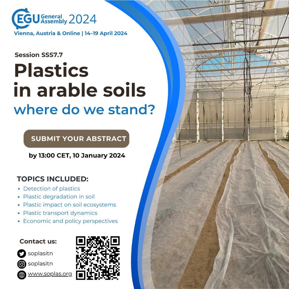 Calling all #plastic in the #environment researchers! Please consider submitting an abstract to this #EGU24 session.  More information 👇

#EGU2024 #PlasticPollution #microplastics #macroplastic #agriculture #soil #policy #SoilHealth
