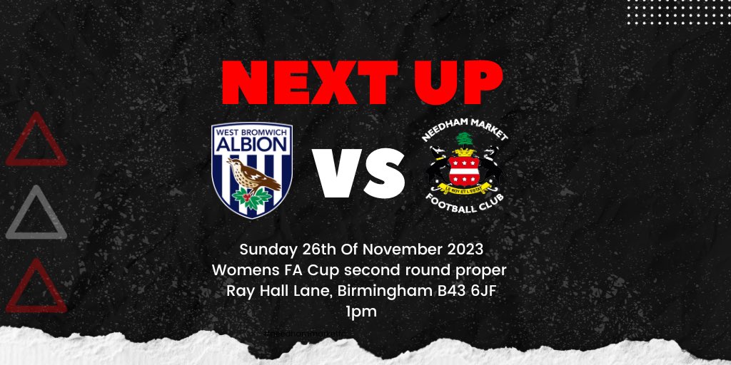 NMFCWomen's tweet image. SECOND ROUND WEEKEND 😍

📆  Sunday 26th Of November 2023

🆚  West Brom 

🏟  Ray Hall Lane, Birmingham B43 6JF

⏱  1pm 

🏆  Womens FA Cup Second Round Proper 

🎟️ £5 Adults, Children £1

#NMFCWomen