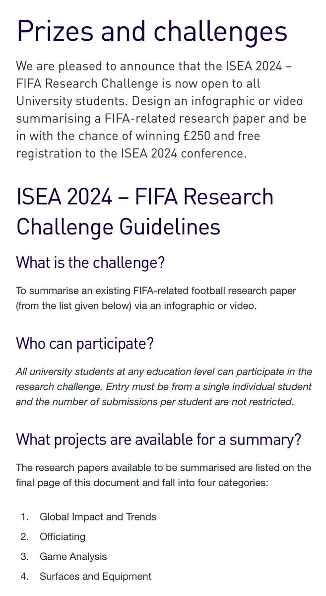 📣⚽️The ISEA 2024 – FIFA Research Challenge is now OPEN to all University students! ⚽️📣

Design an infographic or video summarising a FIFA-related research paper &amp; be in with the chance of winning £250 &amp; FREE registration to the ISEA 2024 conference! lboro.ac.uk/research/sti-i…