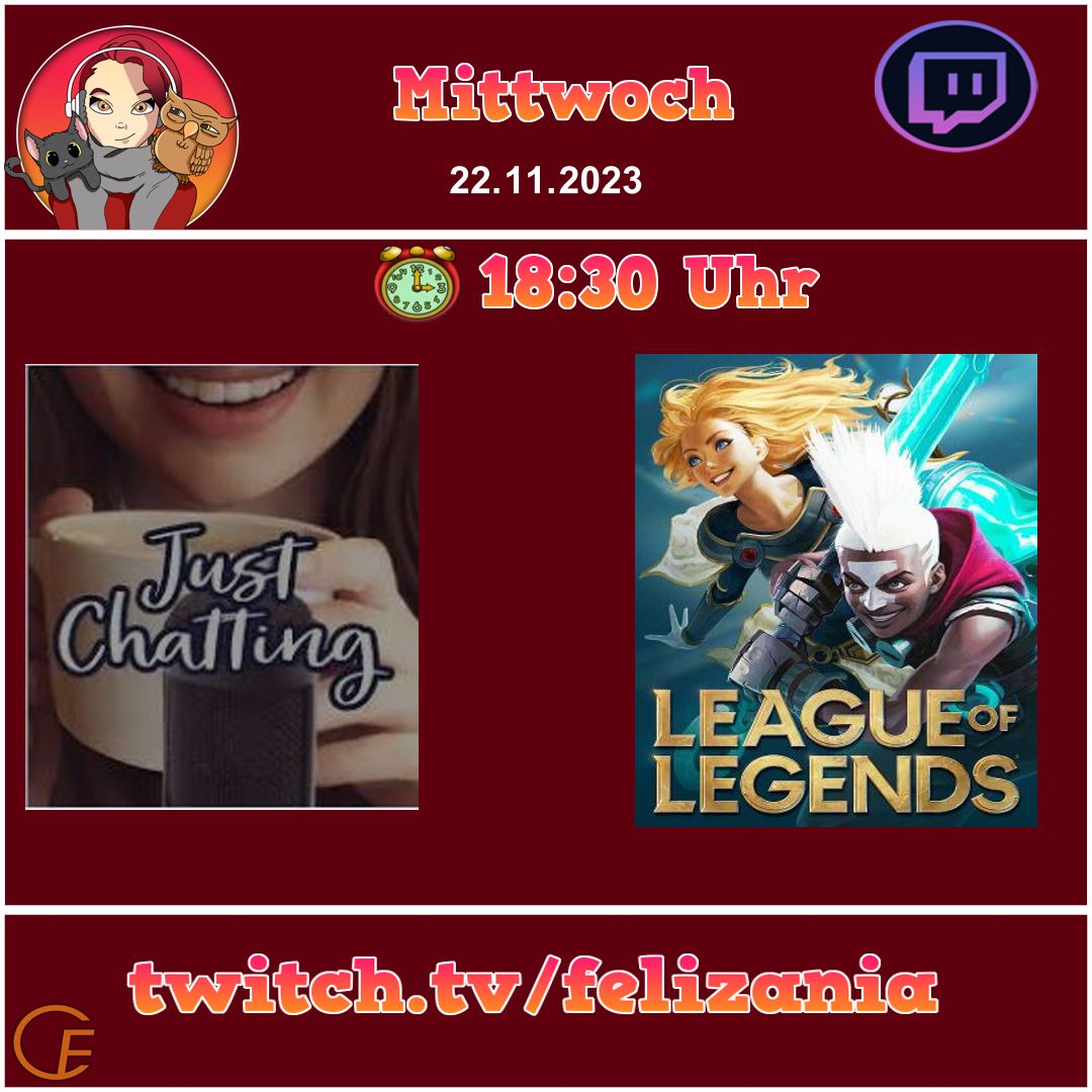 Felizania1's tweet photo. Heute Abend
18.30 Uhr
#LeagueOfLegends
#Normalgames mit der #Community
https://t.co/PmtyWem8pX
#Twitch #twitchDE #GermanMediaRT #CreatorFamily https://t.co/9fr7yUhTlP