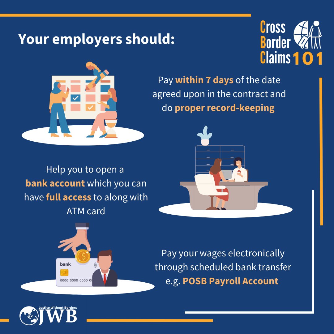 forJWB's tweet photo. In Singapore, there is no minimum wage for  (MDWs). To prevent monetary disputes over safekeeping, employers are encouraged to pay wages electronically through bank transfer and do proper record keeping. 
#accesstojustice #justicewithoutborders 
#CBC101 #IsOurSharedVoice https://t.co/ainbppUoRo