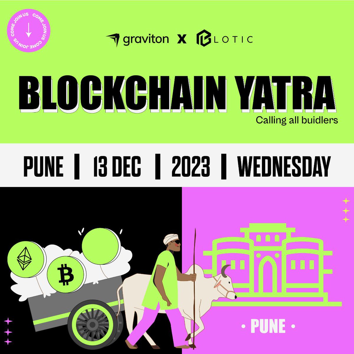 Blotic_web3's tweet image. Exciting news for the pioneers in the space! @JoinGraviton , in collaboration with Blotic, presents #BlockchainYatra an exclusive event for the visionary founders and builders already shaping the future of Web3! 🌟

RSVP:  lu.ma/puneyatra
Stay tuned for more details.
#LFG