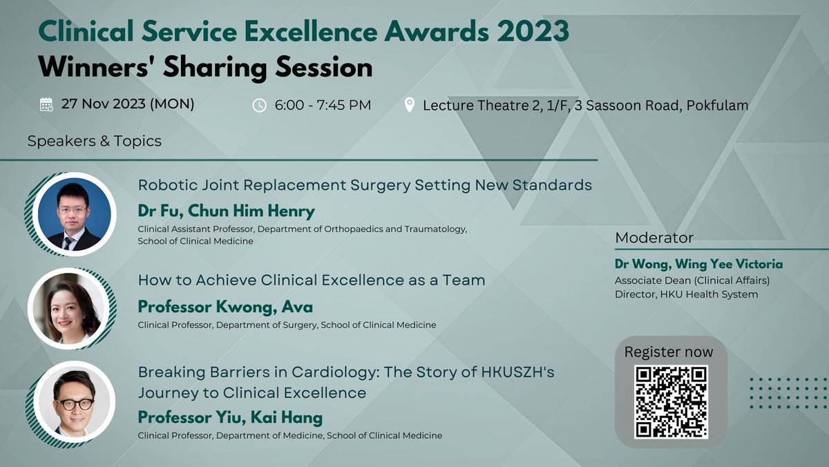 Register now to hear from the three winners of the Clinical Service Excellence Awards 2023.

Date: 27 November 

Time: 6pm to 7:45pm.

Register here: buff.ly/46tgUMV
