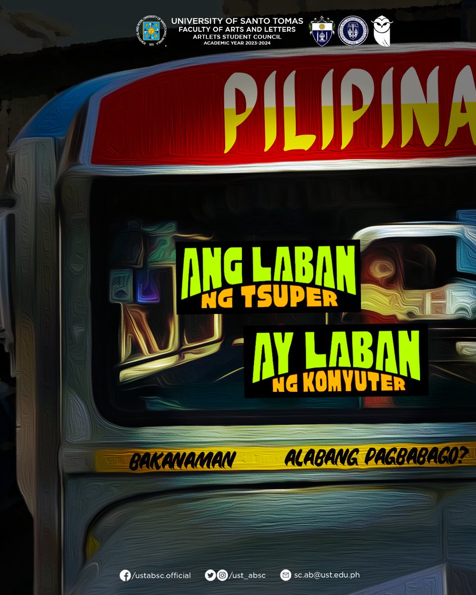 ust_absc's tweet photo. Kasama ang komyuter sa laban ng tsuper!

Sa patuloy na panggigipit ng estado sa kabuhayan ng mga jeepney driver, higit na mahalaga ang pagtindig laban sa pahirap na iskema ng modernisasyon at PUV phaseout.

Makilahok sa malawakang tigil-pasada at dinggin ang boses ng masa! https://t.co/hxVSjmz7np