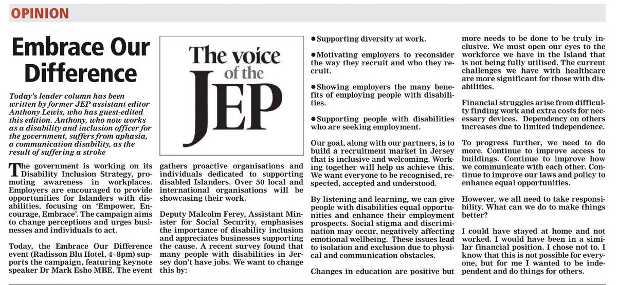 MalcolmFerey's tweet photo. Fantastic coverage in todayโs @JEPNews highlighting the #EmbraceOurDifference event which takes place this afternoon. https://t.co/lEnEnGH5bF